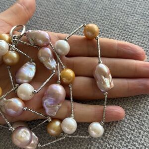 Freshwater Golden Pearls, White South Sea, Pink Baroque Pearls Necklace